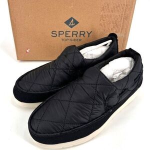 NWT Sperry Moc-Sider Slip-On Moccasin Shoes Sneakers 8.5M Womens Black Nylon $70